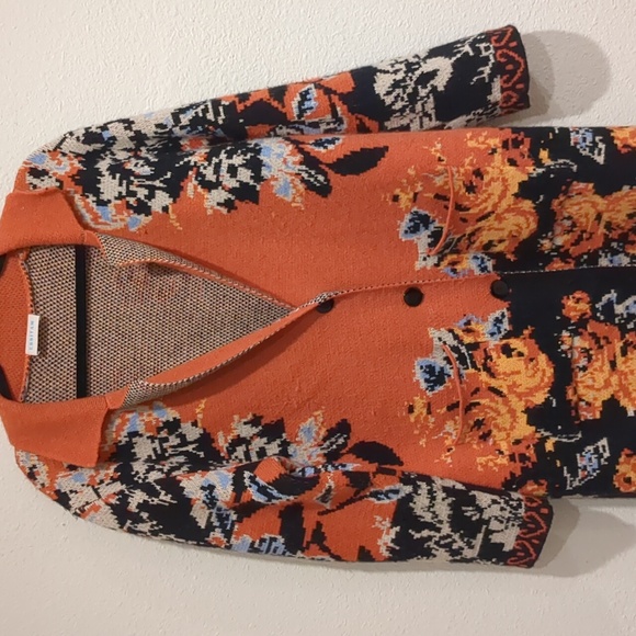 ESSITAM Orange Floral Jacquard Jacket Cardigan Size Large - Picture 2 of 7